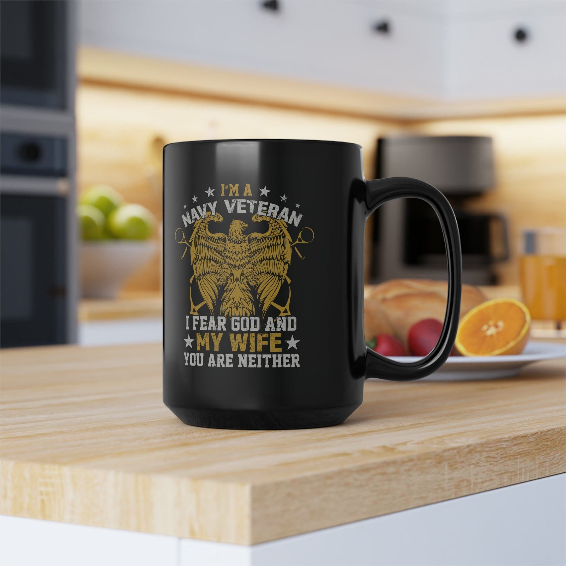 Mug 15oz Navy Veteran | Fear God and Wife | 15 oz. Black Mug