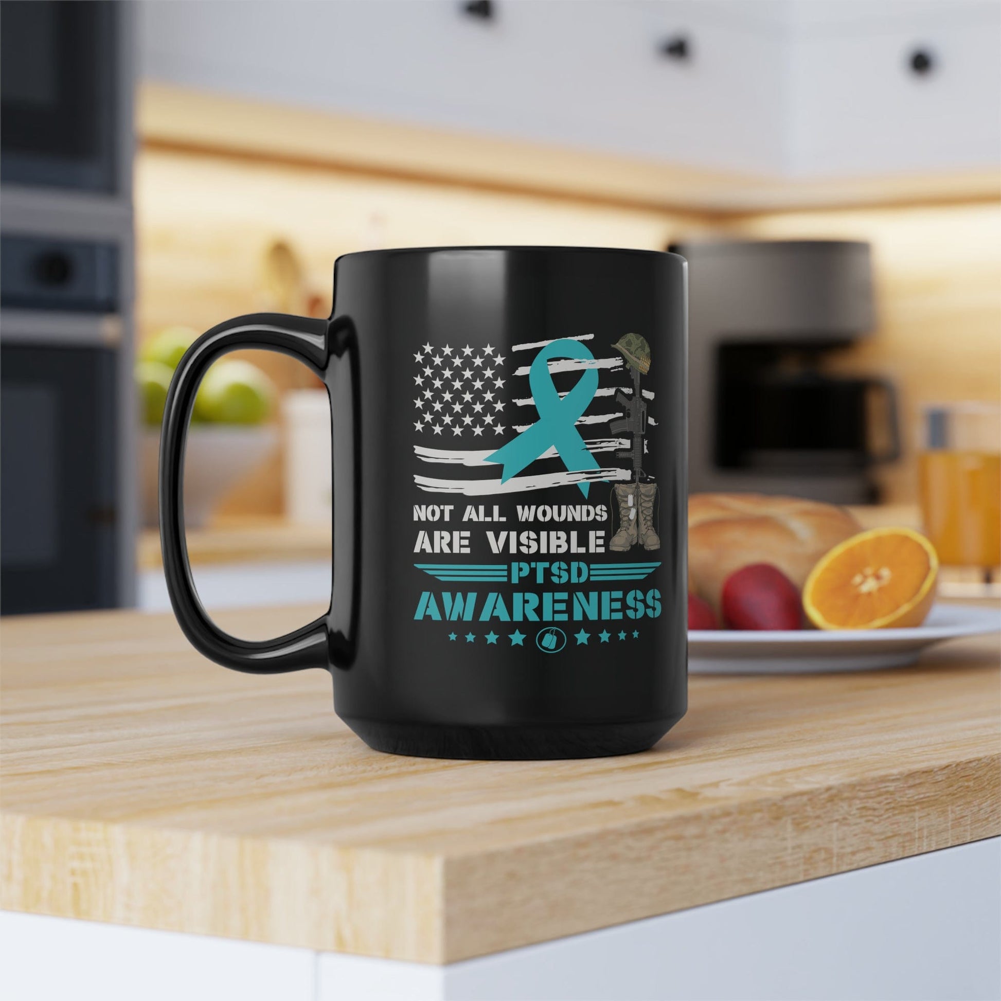 Mug 15oz PTSD Awareness | Not All Wounds Are Visible | 15 oz. Black Mug