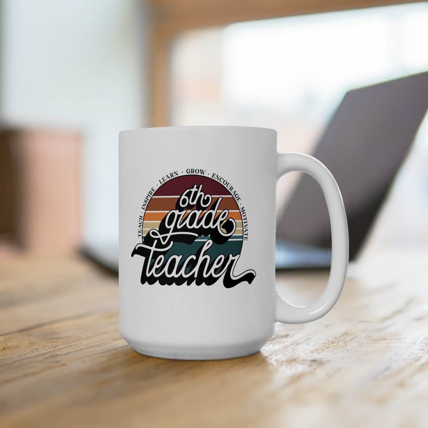 Mug 15oz Sixth Grade Teacher | Retro | 15 oz. White Mug