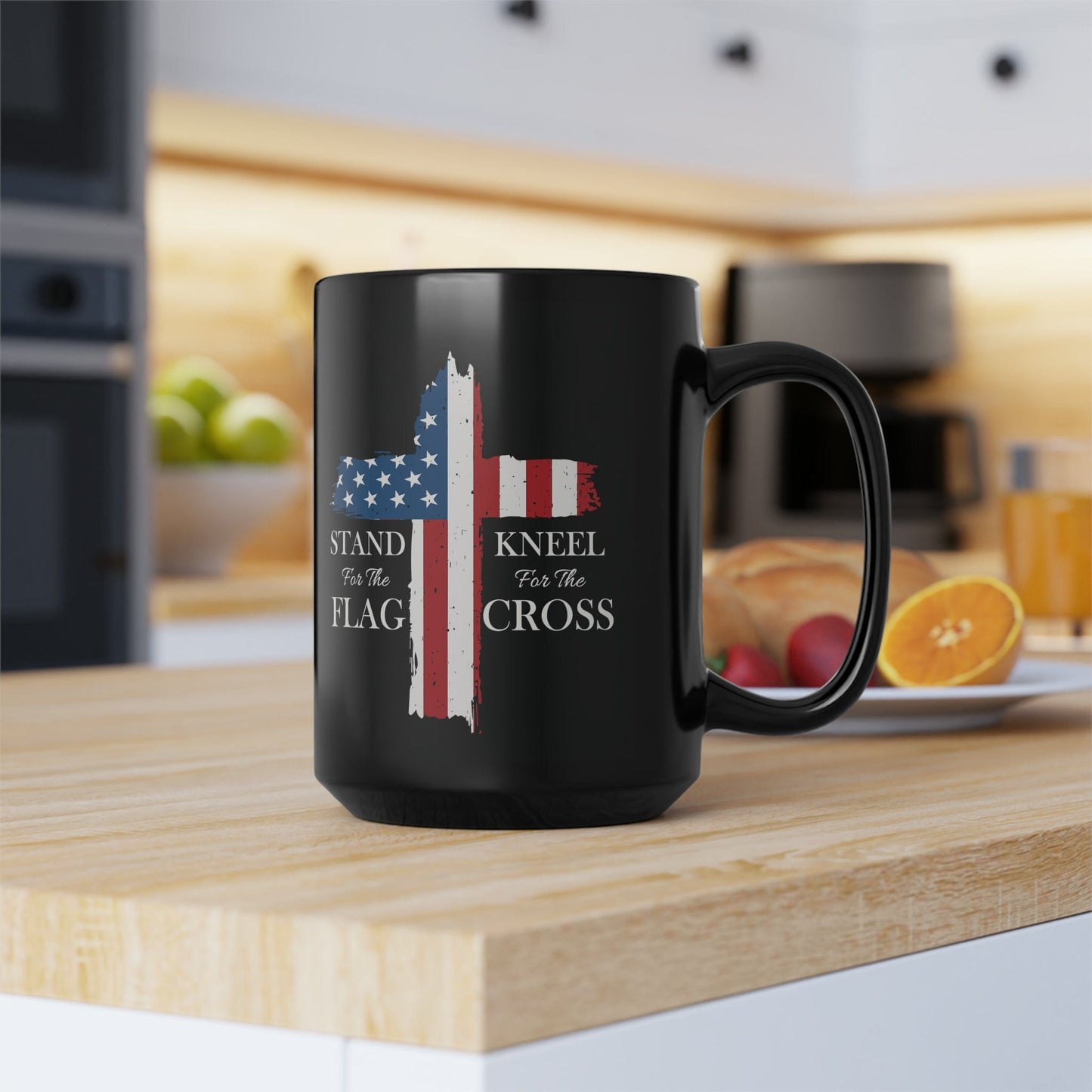 Mug 15oz Stand for the Flag | Kneel for the Cross | Patriotic | 15 oz. Black Mug