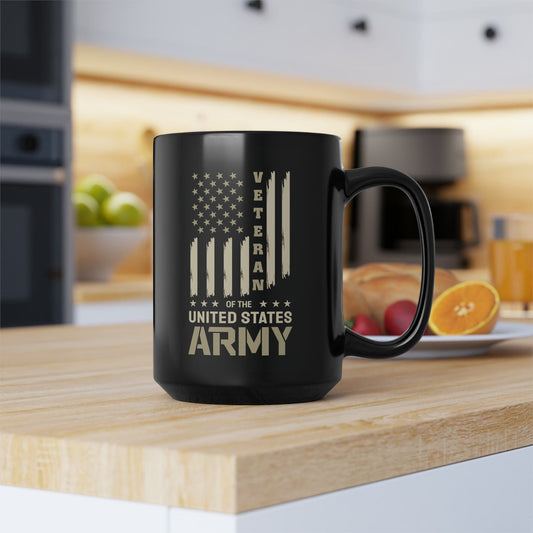 Mug 15oz US Army Veteran | Flag | 15 oz. Black Mug