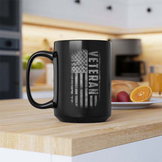 Mug 15oz Veteran | Distressed Flag | 15 oz. Black Mug