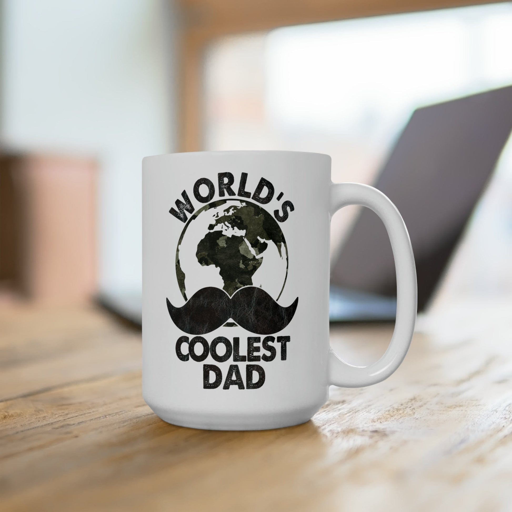 Mug 15oz World's Coolest Dad | Mustache | 15 oz. White Mug