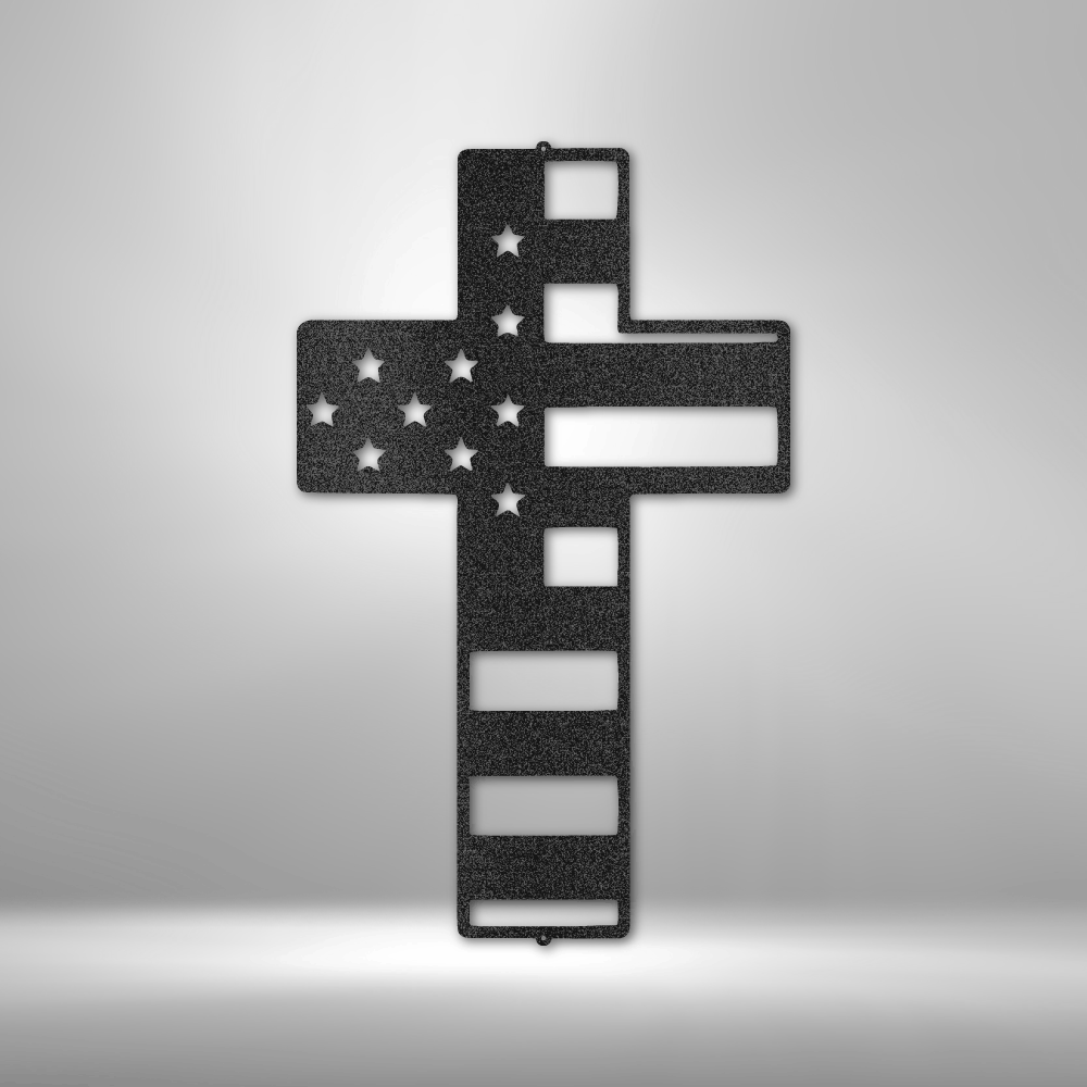 Steel Sign Black / 12" Flag Cross | Steel Sign