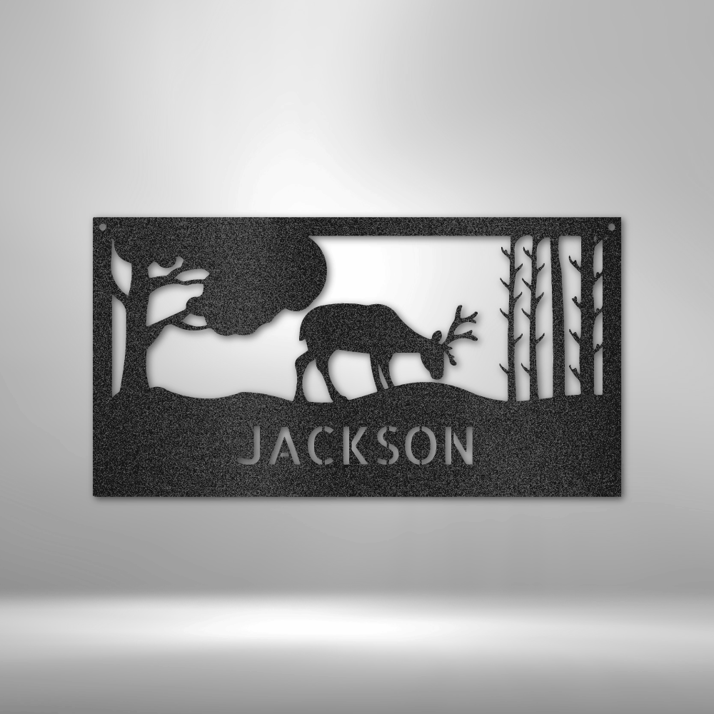 Steel Sign Black / 12" Grazing Deer | Customizable Steel Sign