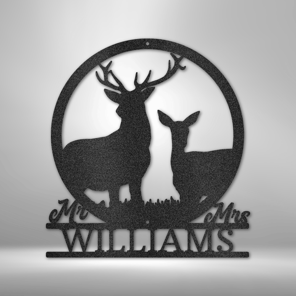 Steel Sign Black / 12" Stag and Doe | Customizable Steel Sign