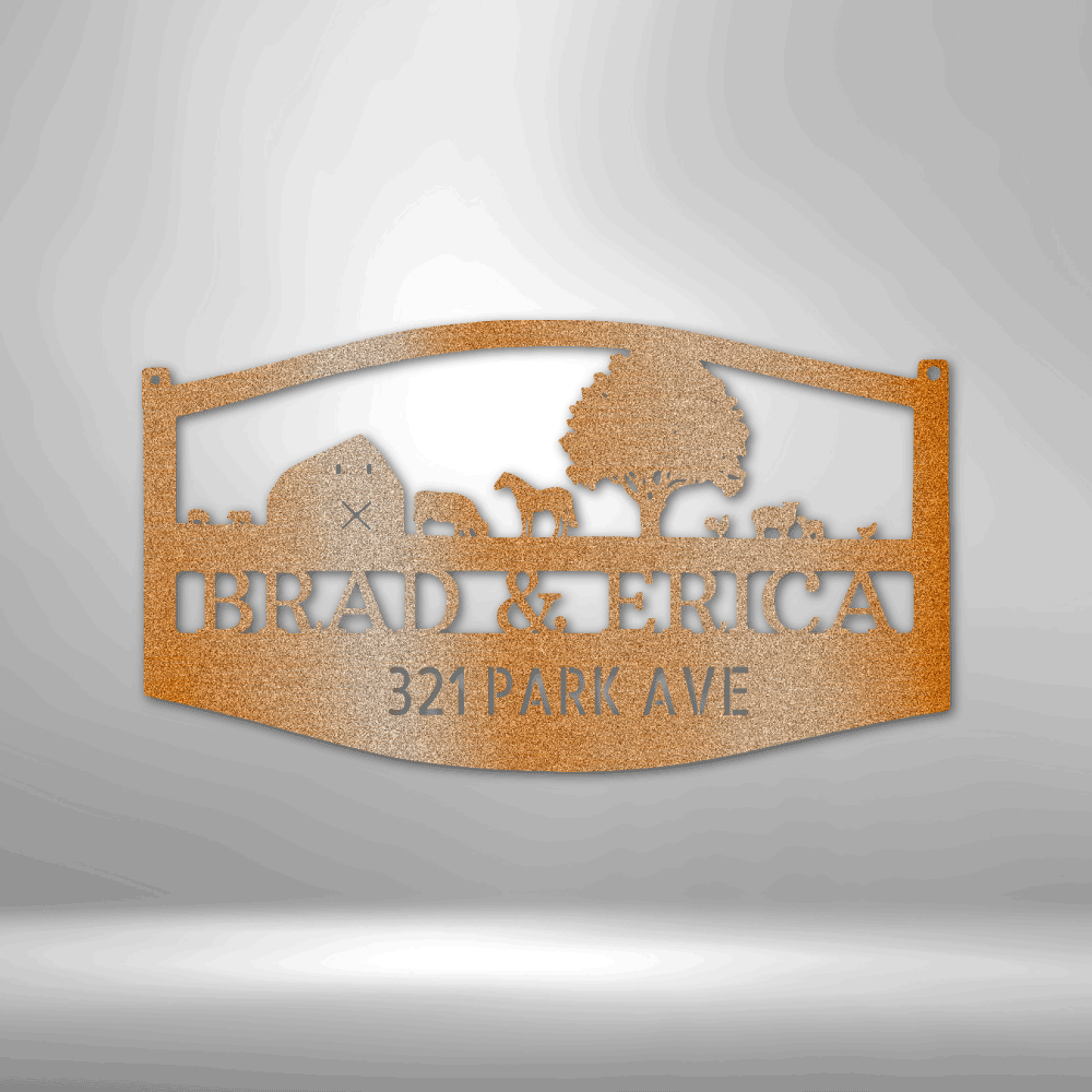 Steel Sign Copper / 12" Farm Scene | Customizable Steel Sign