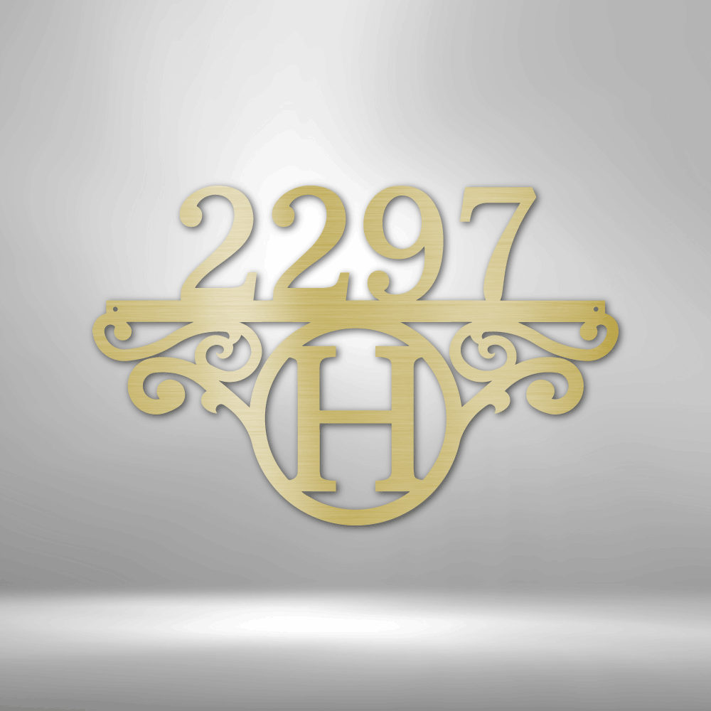 Steel Sign Gold / 12" Customizable Address and Monogram | Steel Sign