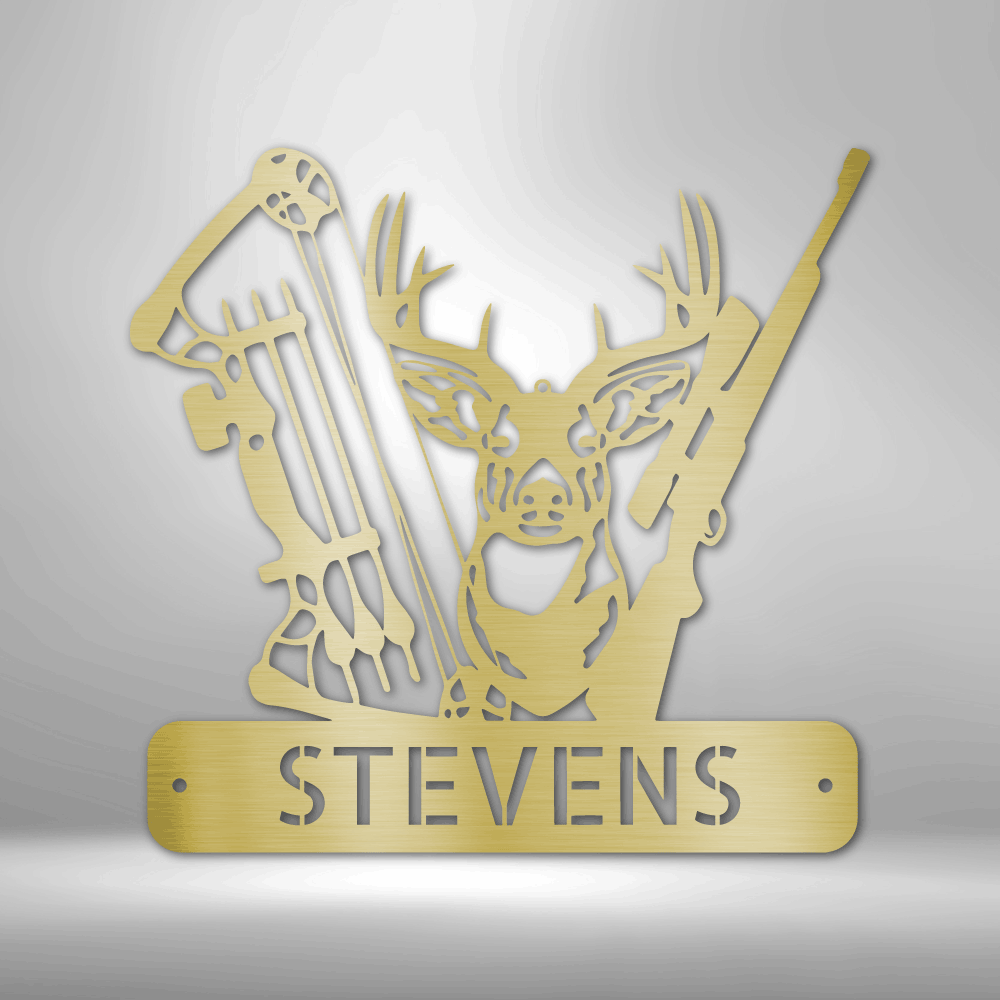 Steel Sign Gold / 12" Deer Hunter | Customizable Steel Sign