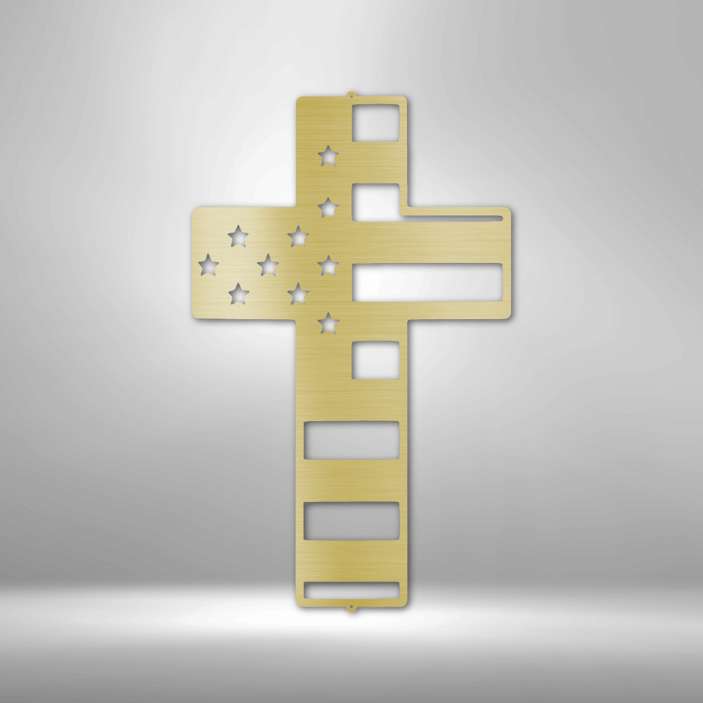 Steel Sign Gold / 12" Flag Cross | Steel Sign