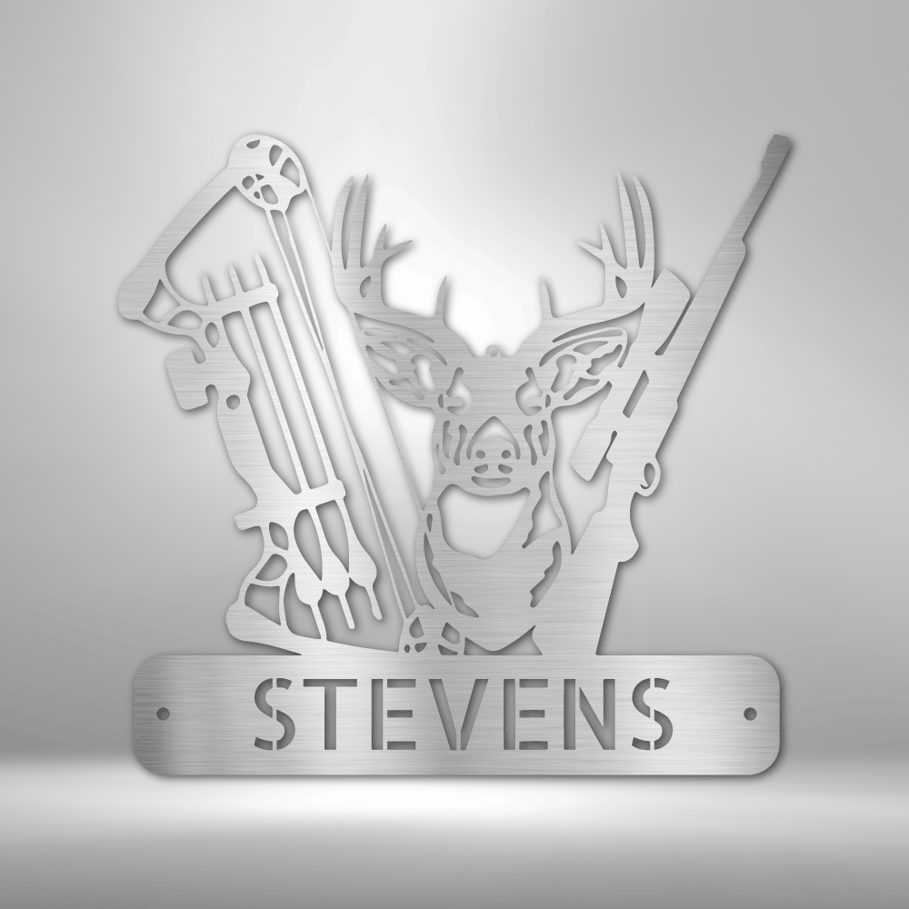 Steel Sign Silver / 12" Deer Hunter | Customizable Steel Sign