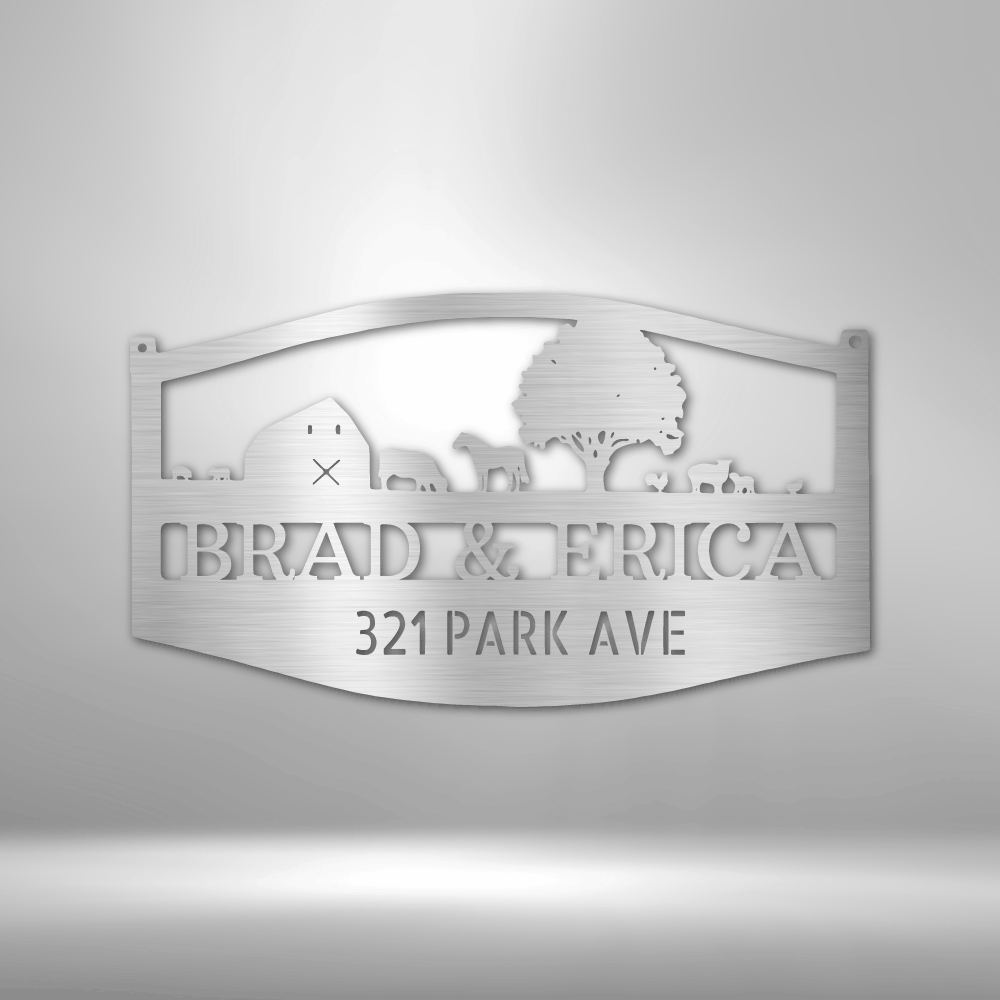 Steel Sign Silver / 12" Farm Scene | Customizable Steel Sign