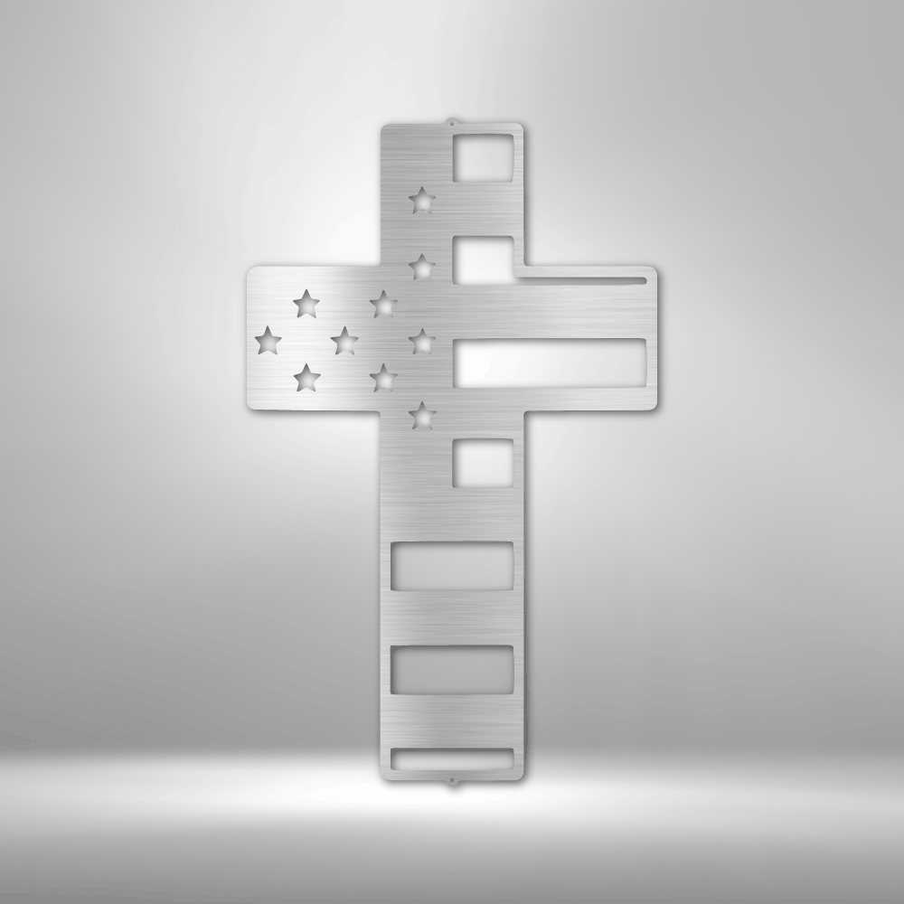 Steel Sign Silver / 12" Flag Cross | Steel Sign