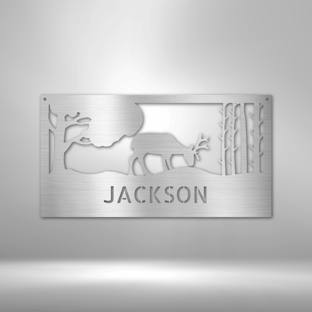 Steel Sign Silver / 12" Grazing Deer | Customizable Steel Sign