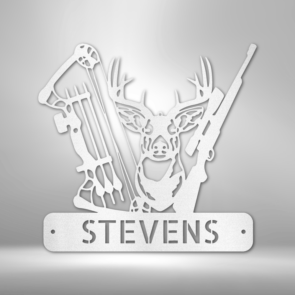 Steel Sign White / 12" Deer Hunter | Customizable Steel Sign