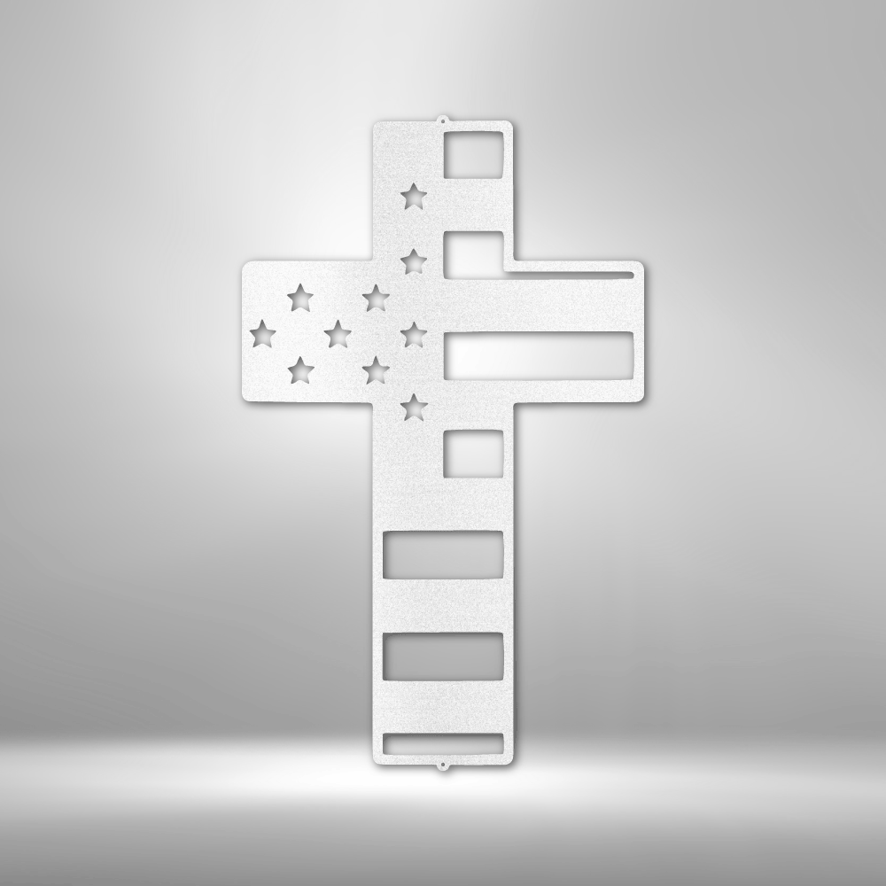 Steel Sign White / 12" Flag Cross | Steel Sign