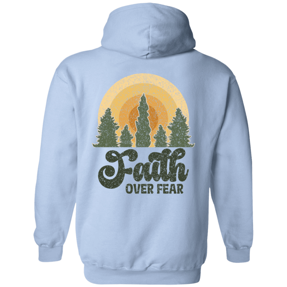 Sweatshirts Light Blue / S Faith Over Fear | Christian | Retro | Back Print | Pullover Hoodie