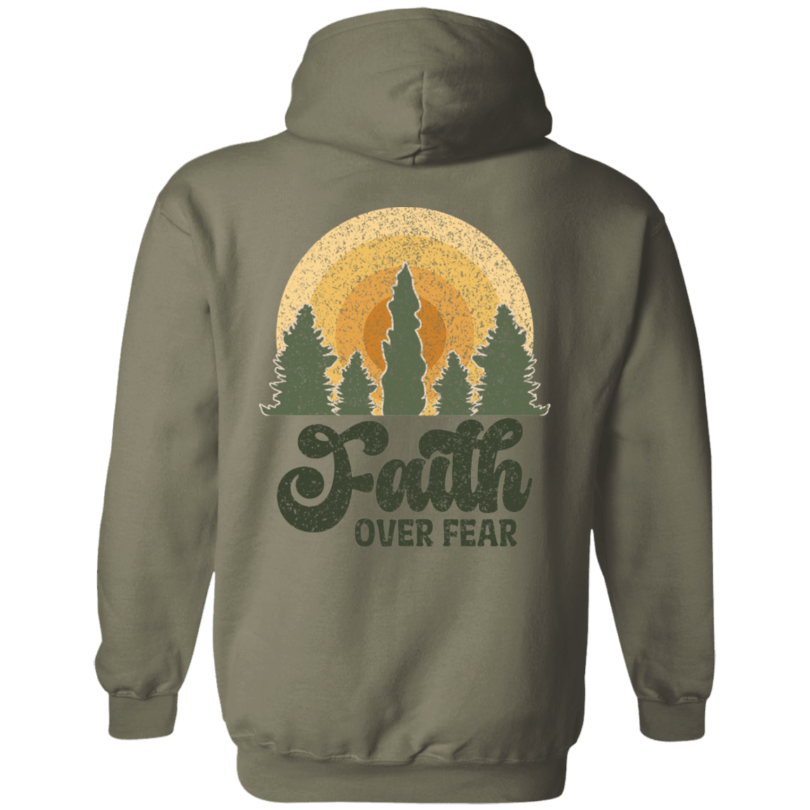 Sweatshirts Military Green / S Faith Over Fear | Christian | Retro | Back Print | Pullover Hoodie