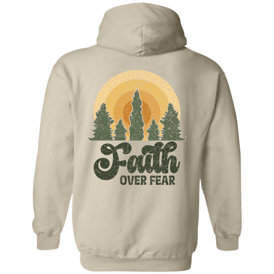 Sweatshirts Sand / S Faith Over Fear | Christian | Retro | Back Print | Pullover Hoodie