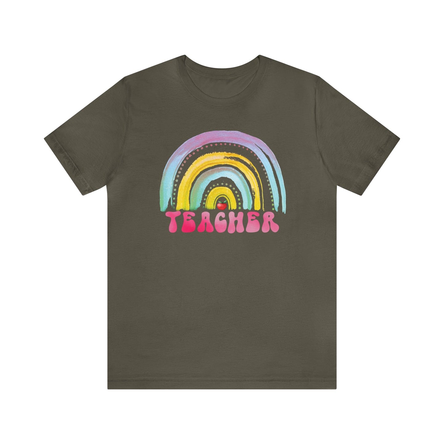 T-Shirt Army / S Teacher | Rainbow and Apple | Retro | Jersey Short Sleeve Tee