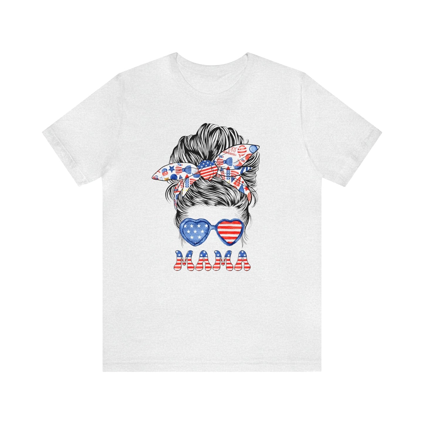 T-Shirt Ash / S American Mama | Patriotic Mama | Messy Bun | Jersey Short Sleeve Tee