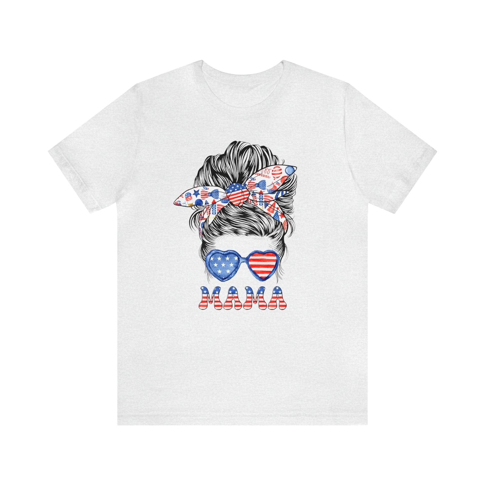 T-Shirt Ash / S American Mama | Patriotic Mama | Messy Bun | Jersey Short Sleeve Tee