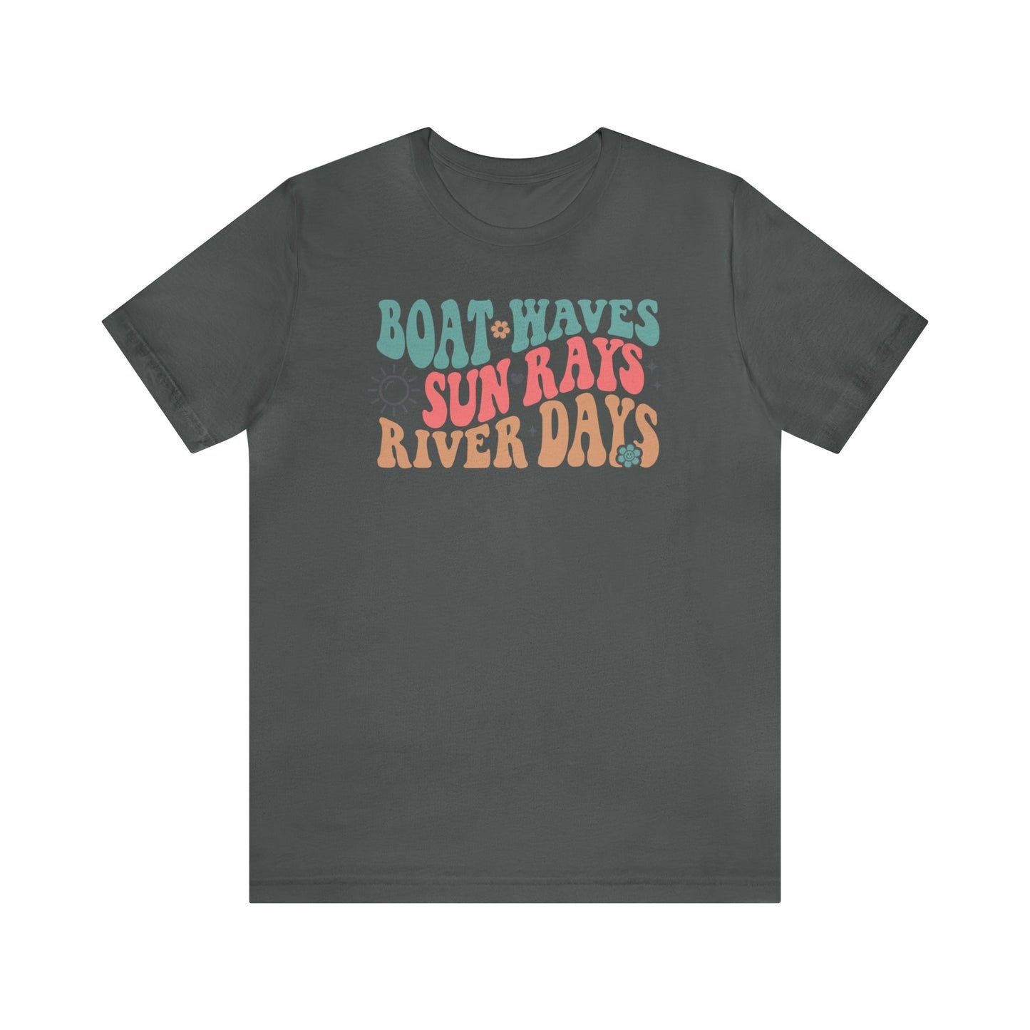 T-Shirt Asphalt / S Boat Waves Sun Rays River Days | Vacation | Summer | Jersey Short Sleeve Tee