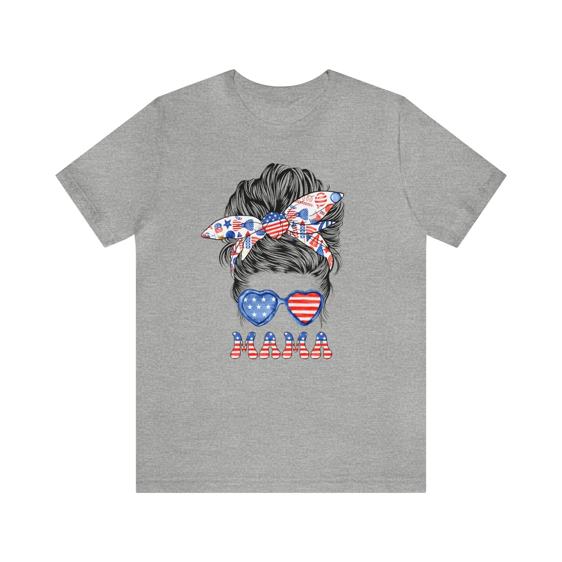 T-Shirt Athletic Heather / S American Mama | Patriotic Mama | Messy Bun | Jersey Short Sleeve Tee