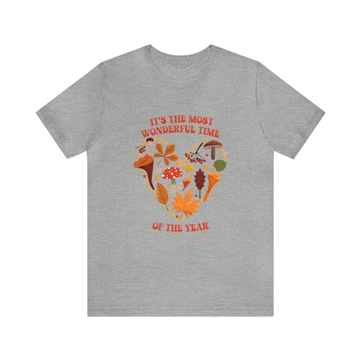 T-Shirt Athletic Heather / S It's the Most Wonderful Time of the Year | Fall | Mushrooms and Leaves | Retro | Jersey Short Sleeve Tee