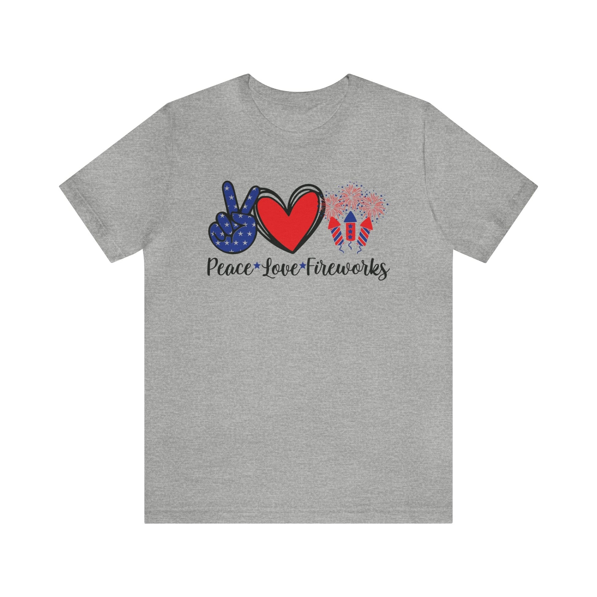 T-Shirt Athletic Heather / S Peace Love Fireworks | Independence Day | Jersey Short Sleeve Tee