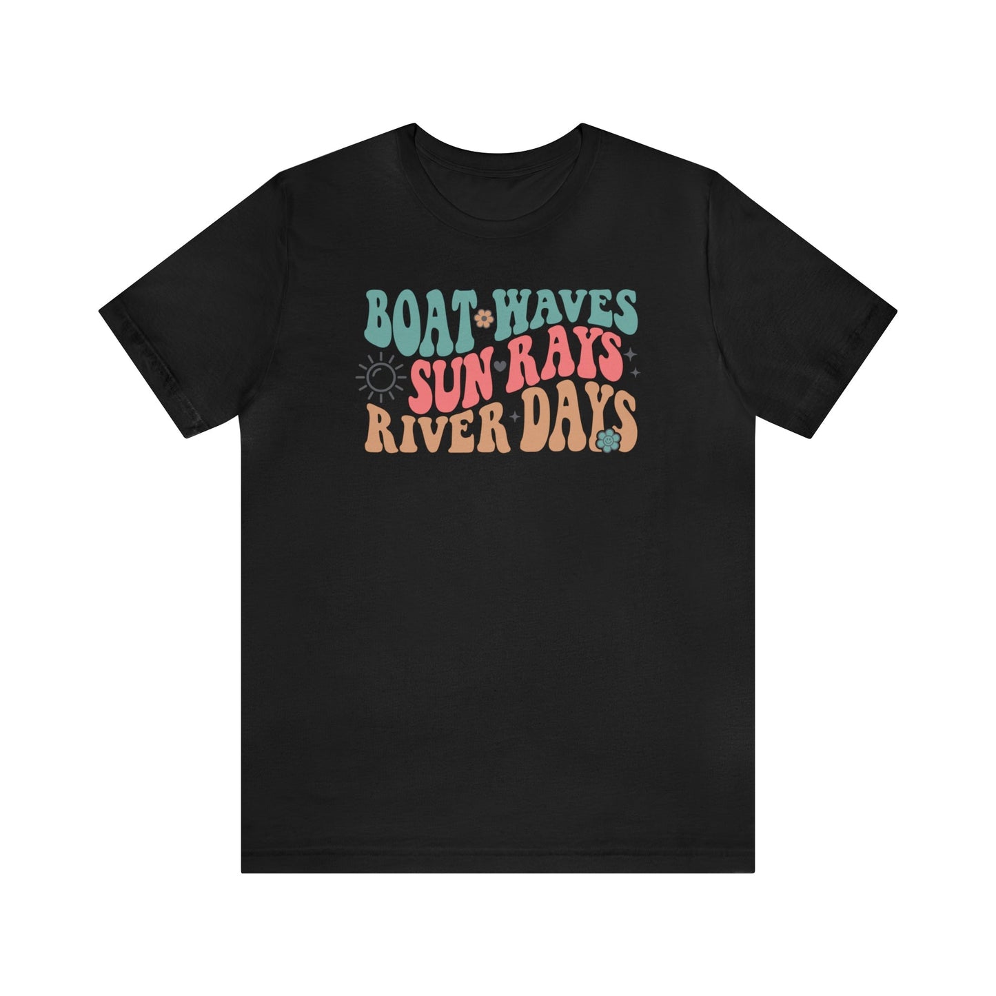 T-Shirt Black / S Boat Waves Sun Rays River Days | Vacation | Summer | Jersey Short Sleeve Tee