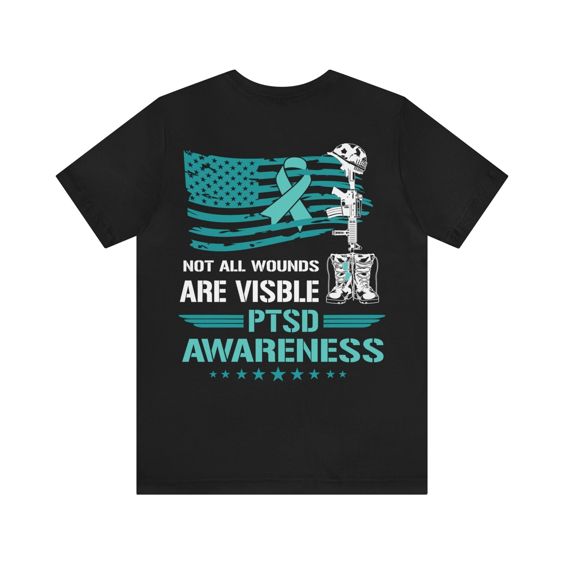 T-Shirt Black / S PTSD Awareness | Not All Wounds Are Visible | Back Print | Jersey Short Sleeve Tee