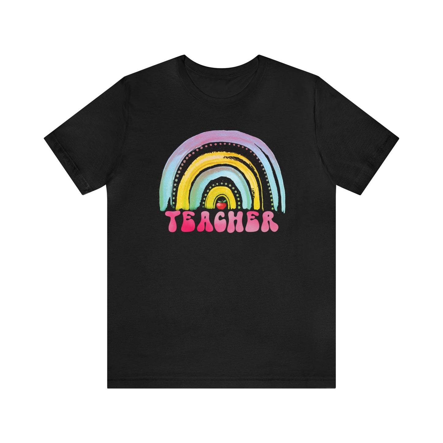 T-Shirt Black / S Teacher | Rainbow and Apple | Retro | Jersey Short Sleeve Tee