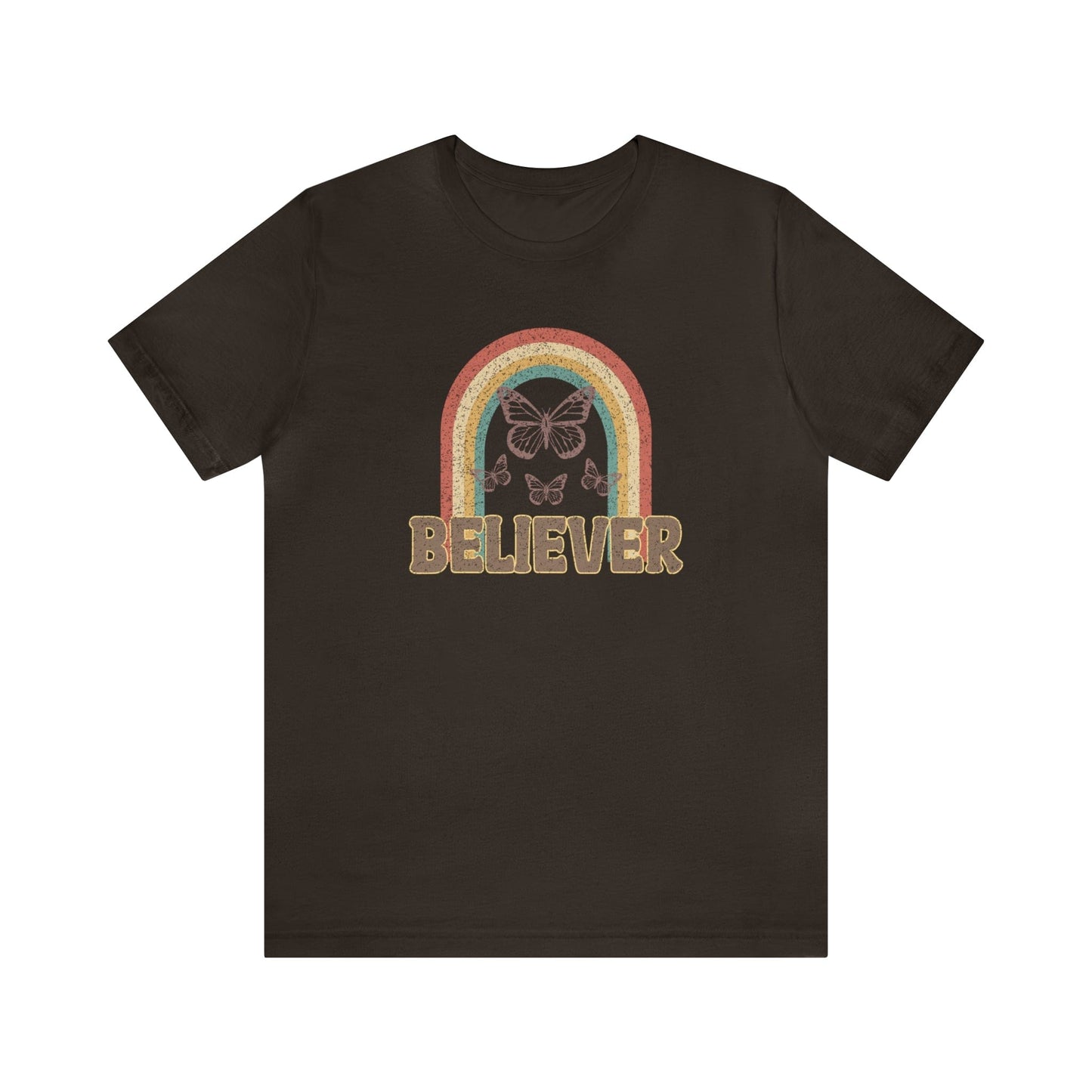 T-Shirt Brown / S Believer | Butterflies | Christian | Retro | Jersey Short Sleeve Tee