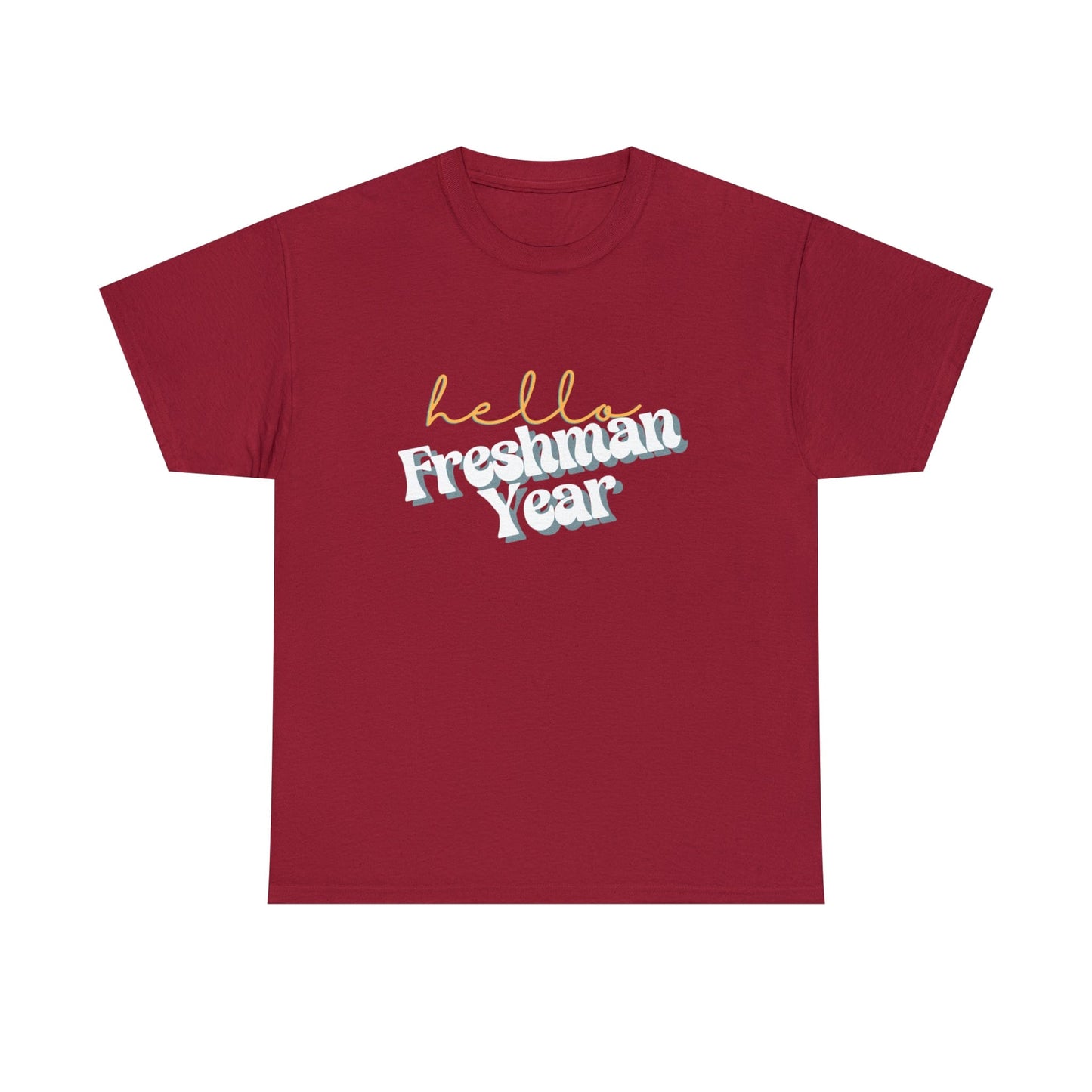 T-Shirt Cardinal Red / S Hello Freshman Year | Retro | ADULT Sizes | Cotton Tee