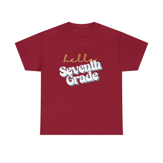 T-Shirt Cardinal Red / S Hello Seventh Grade | Retro | ADULT Sizes | CottonTee