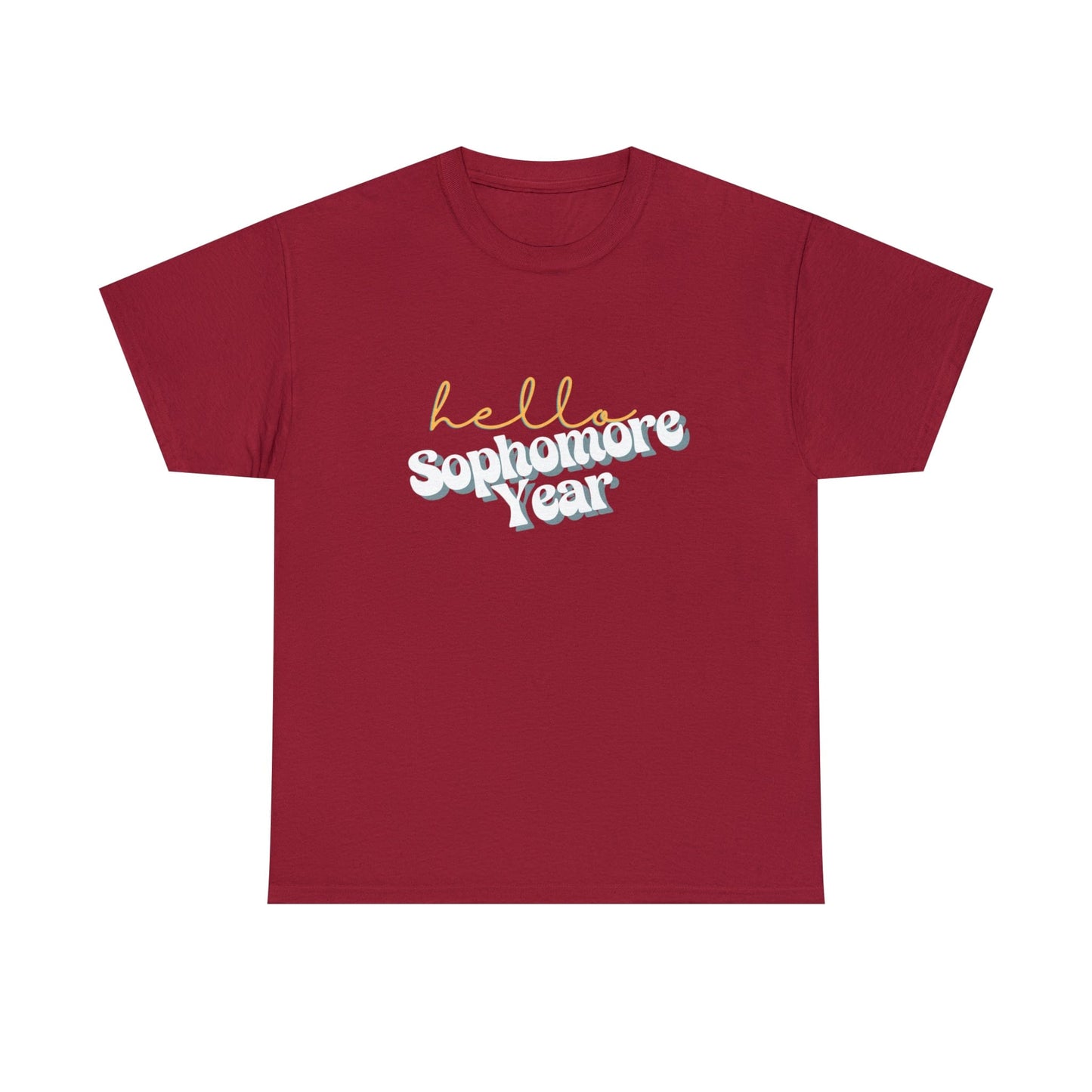 T-Shirt Cardinal Red / S Hello Sophomore Year | Retro | ADULT Sizes | Cotton Tee