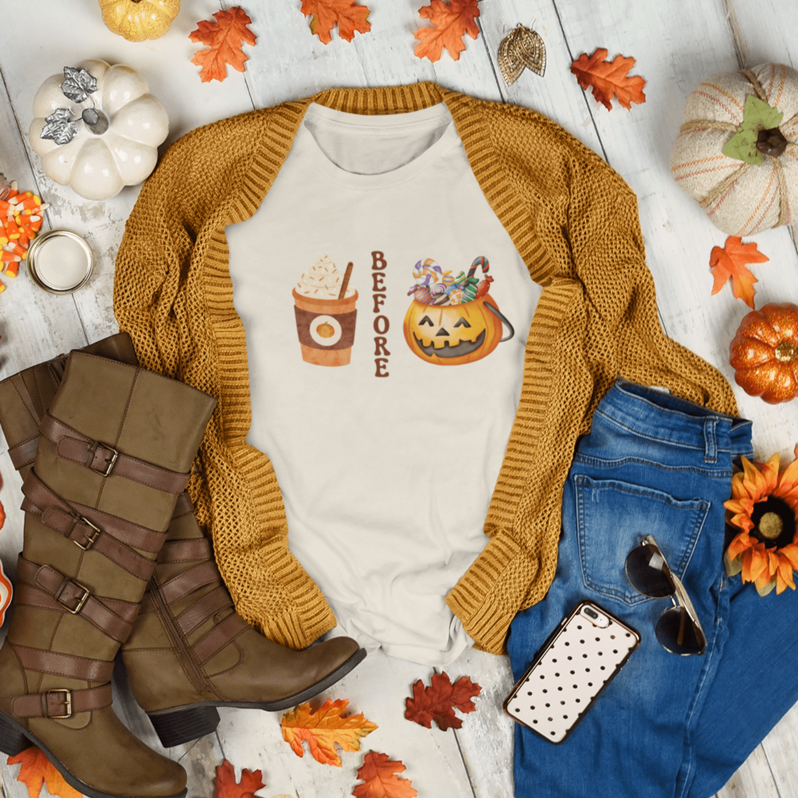 T-Shirt Coffee Before Candy | Fall | Pumpkin Spice | Retro | Jersey Short Sleeve Tee