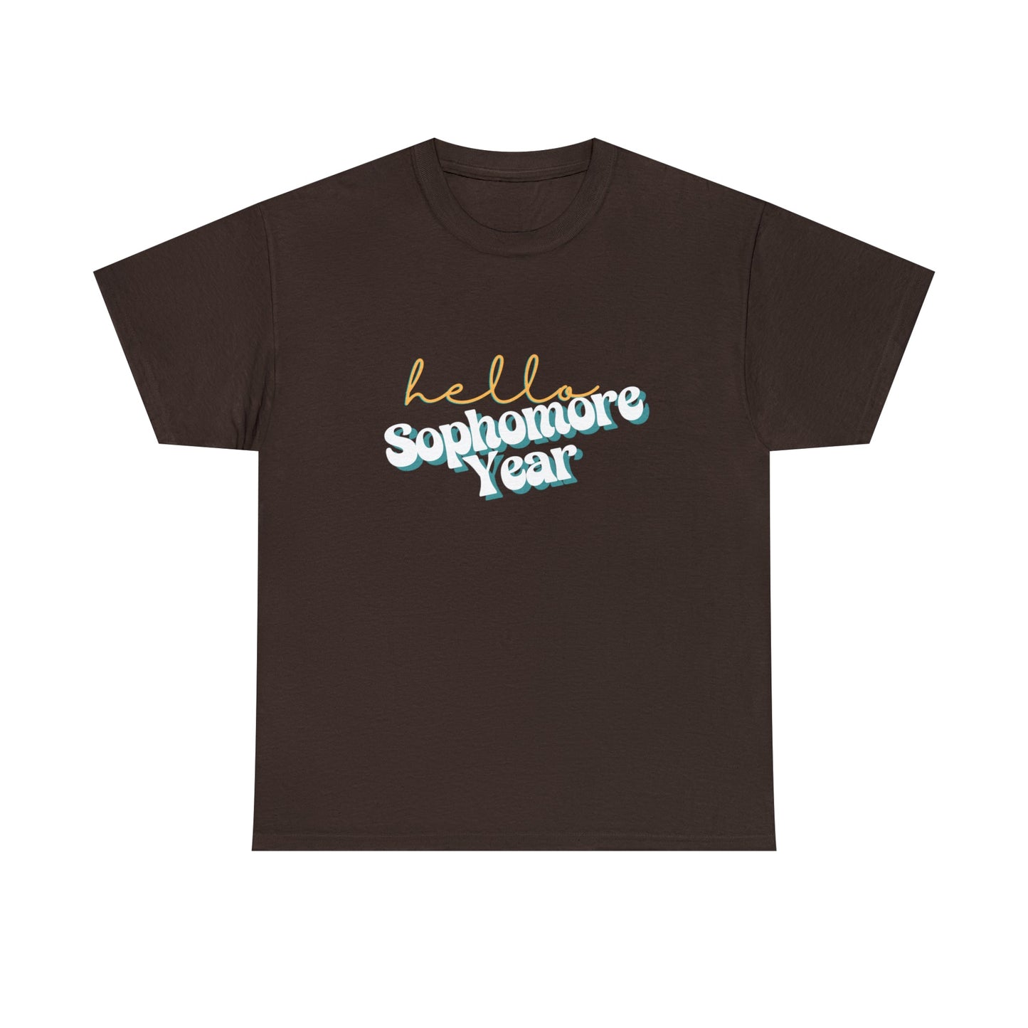 T-Shirt Dark Chocolate / S Hello Sophomore Year | Retro | ADULT Sizes | Cotton Tee