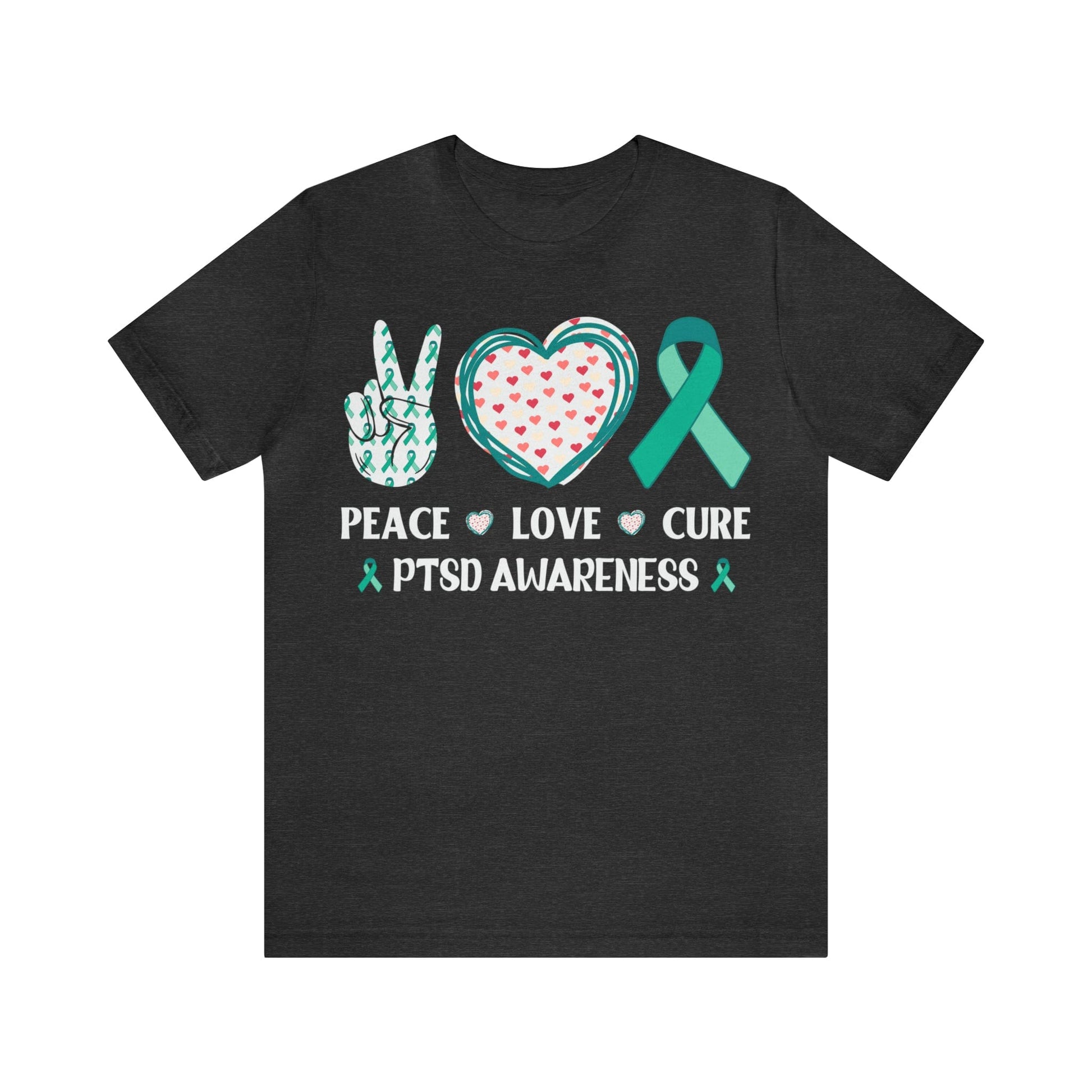 T-Shirt Dark Grey Heather / S PTSD Awareness | Peace Love Cure | Jersey Short Sleeve Tee