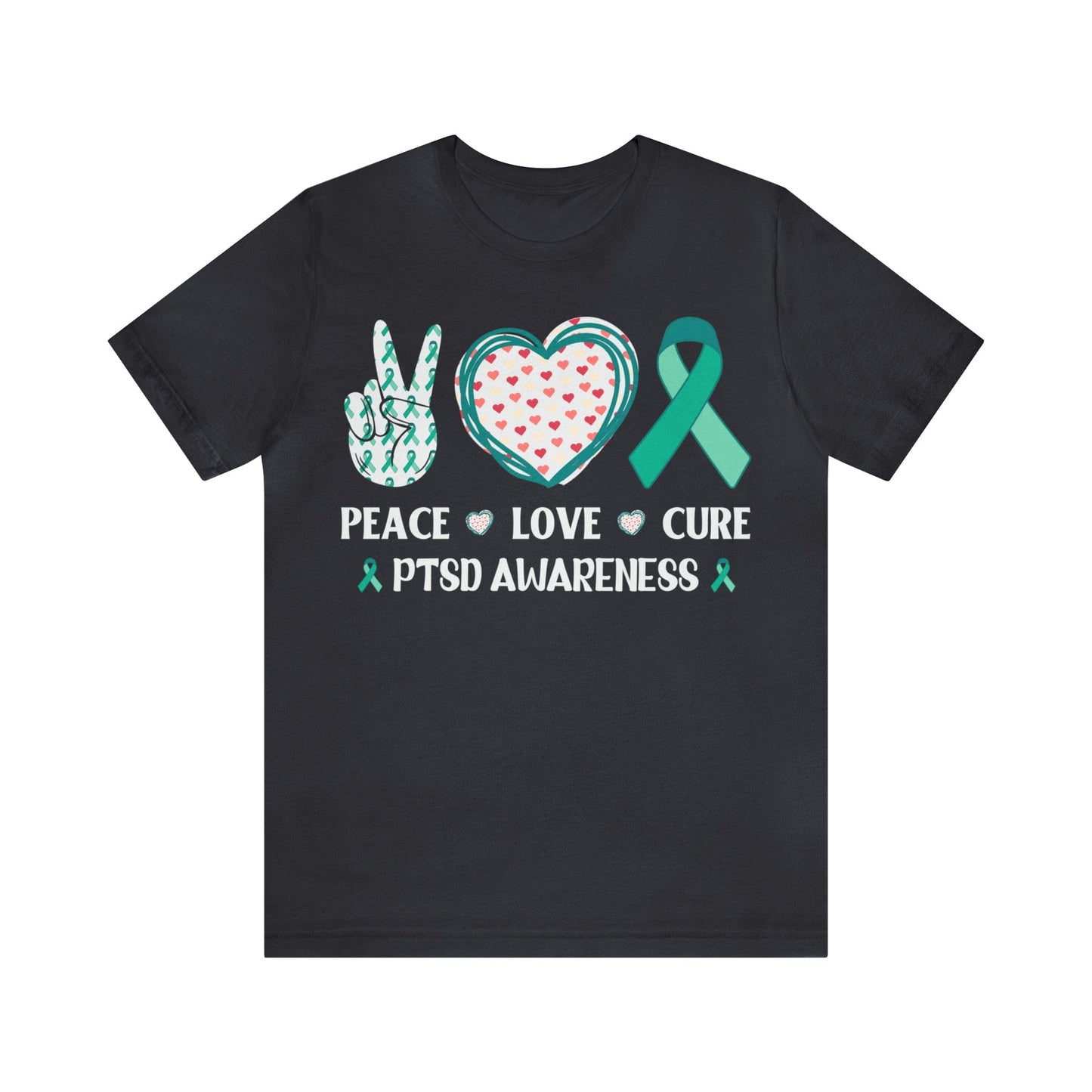 T-Shirt Dark Grey / S PTSD Awareness | Peace Love Cure | Jersey Short Sleeve Tee