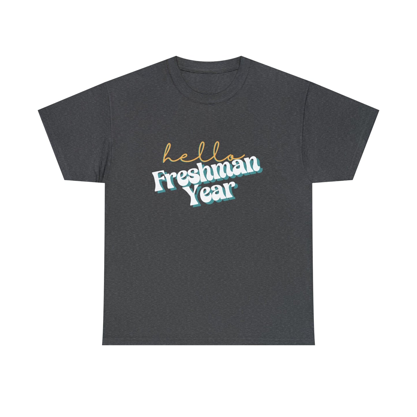 T-Shirt Dark Heather / S Hello Freshman Year | Retro | ADULT Sizes | Cotton Tee