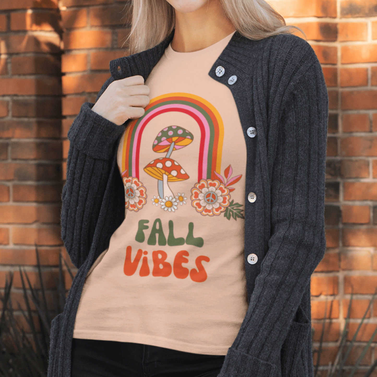 T-Shirt Fall Vibes | Mushrooms and Rainbow | Retro | Jersey Short Sleeve Tee