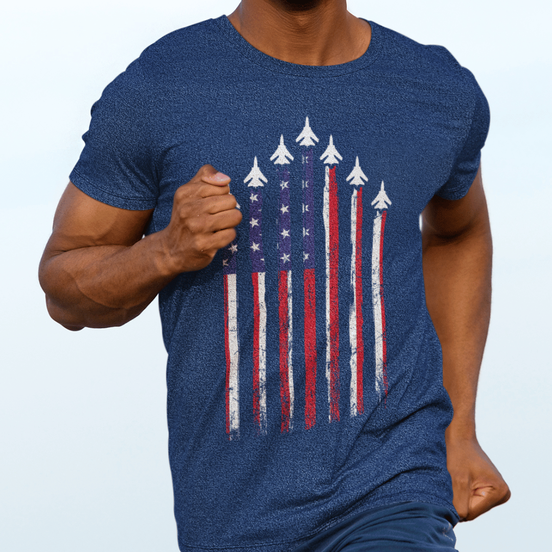 T-Shirt Flag with Planes | US Air Force | Combat Pilots | Jersey Short Sleeve Tee