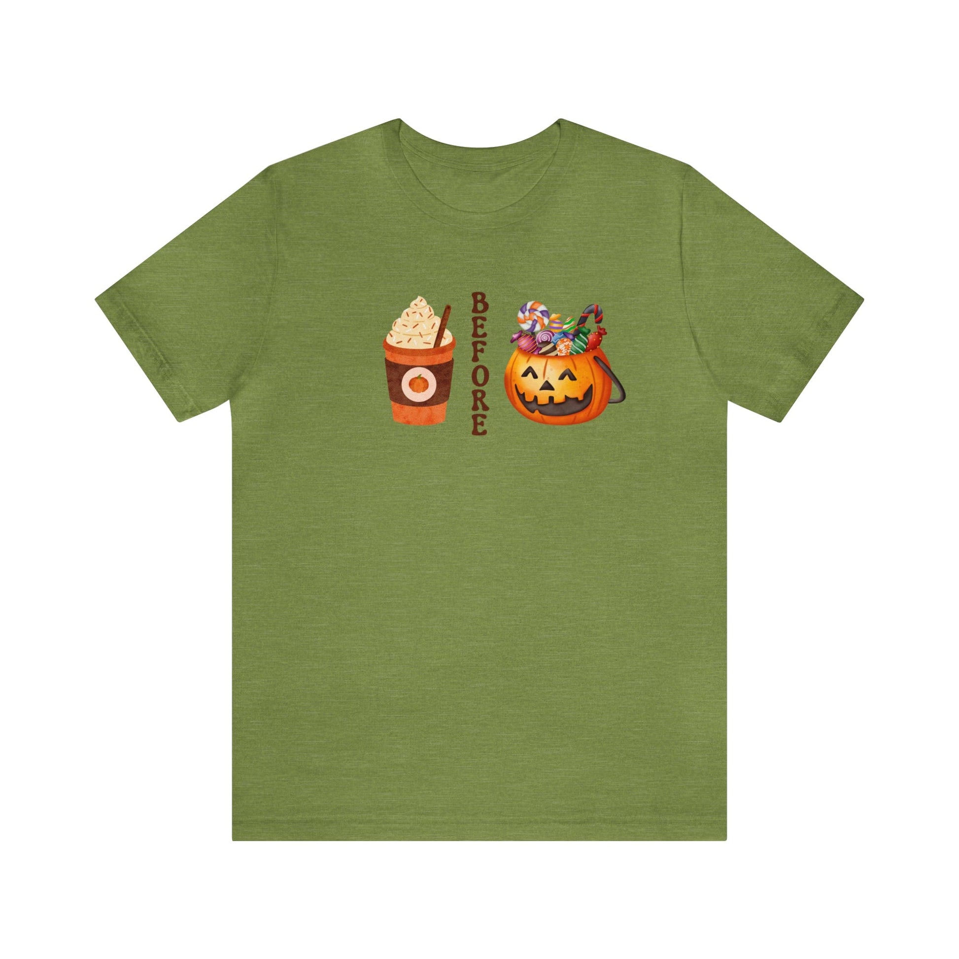 T-Shirt Heather Green / XS Coffee Before Candy | Fall | Pumpkin Spice | Retro | Jersey Short Sleeve Tee