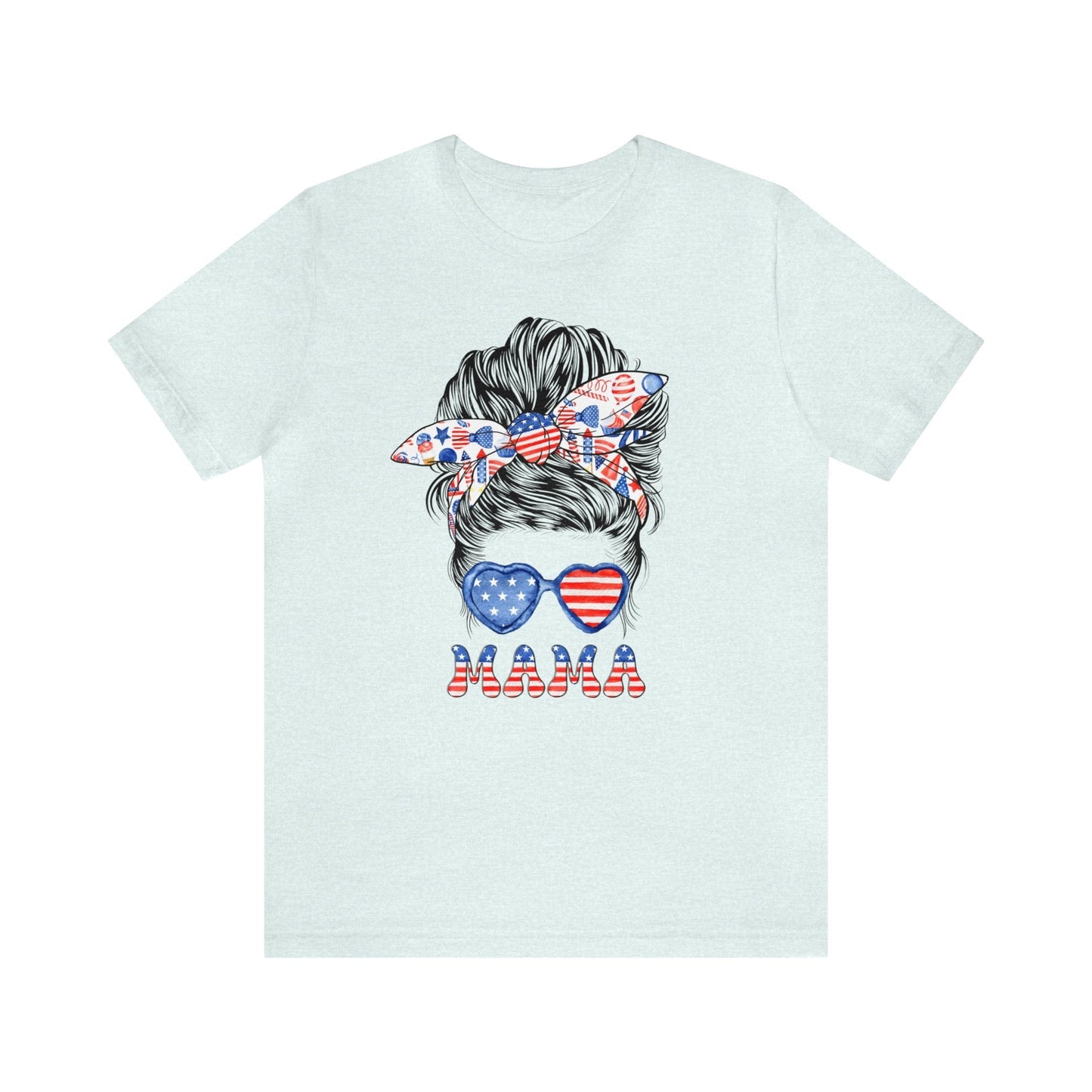 T-Shirt Heather Ice Blue / S American Mama | Patriotic Mama | Messy Bun | Jersey Short Sleeve Tee