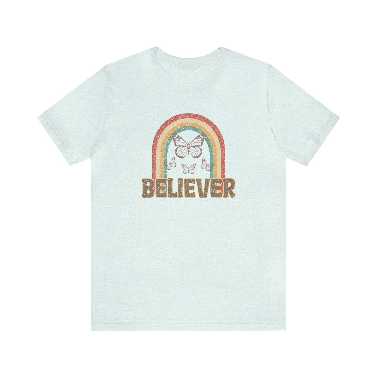 T-Shirt Heather Ice Blue / S Believer | Butterflies | Christian | Retro | Jersey Short Sleeve Tee