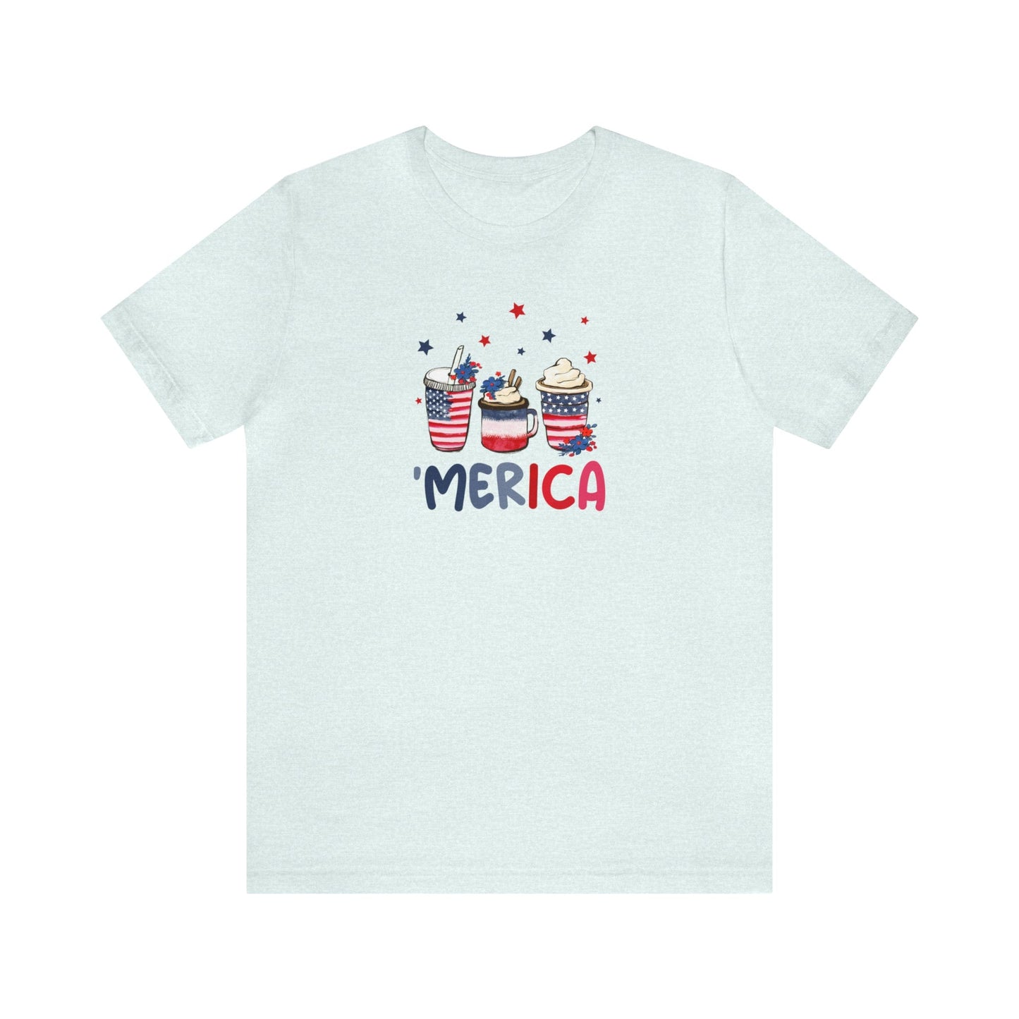 T-Shirt Heather Ice Blue / S 'Merica and Coffee | Patriotic Coffee | Jersey Short Sleeve Tee