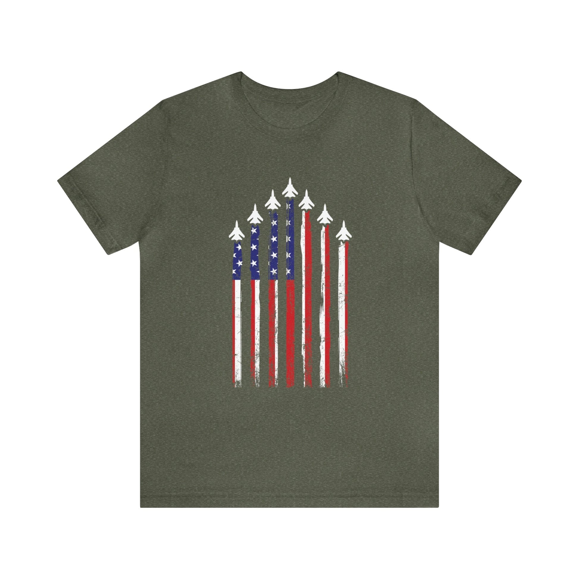 T-Shirt Heather Military Green / XS Flag with Planes | US Air Force | Combat Pilots | Jersey Short Sleeve Tee