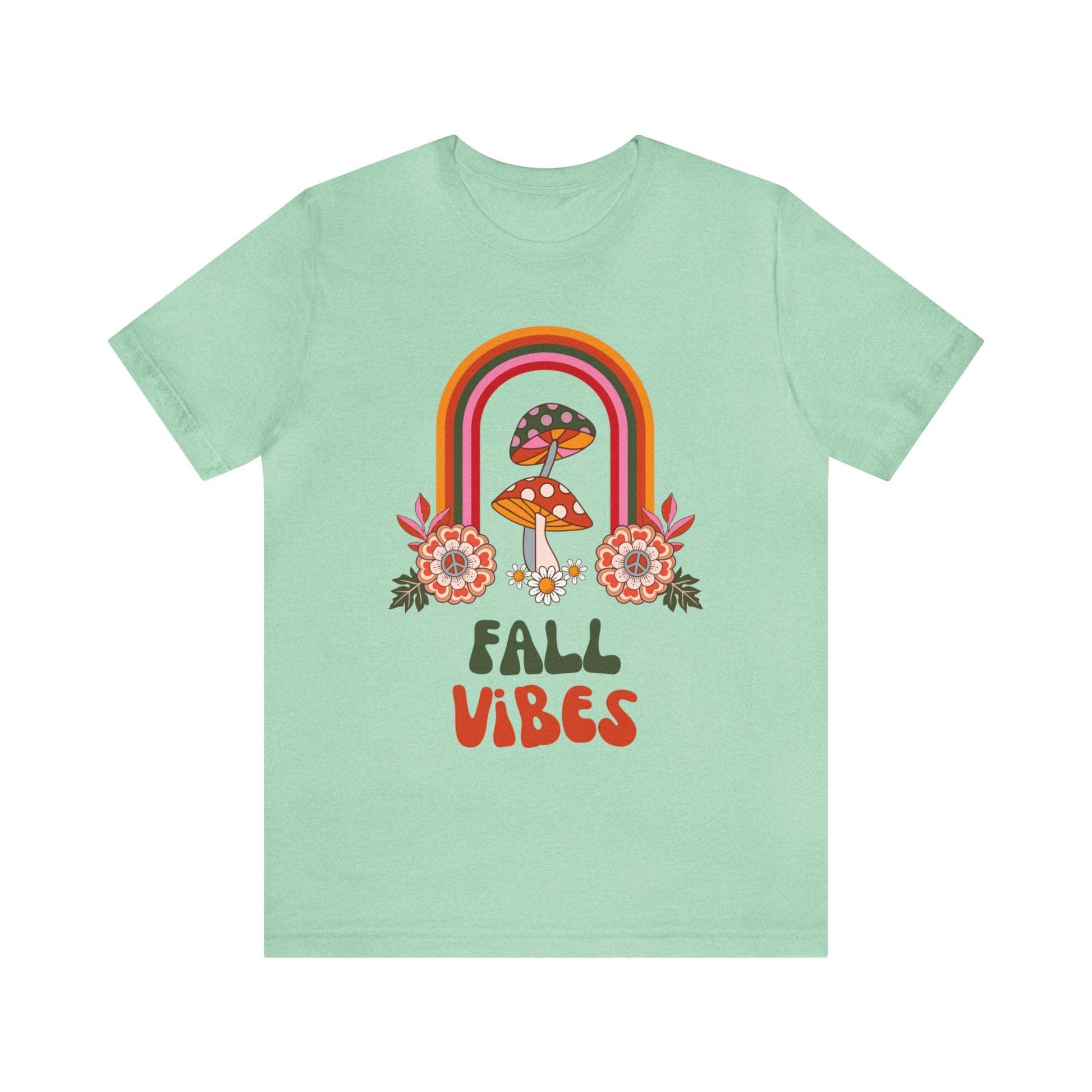 T-Shirt Heather Mint / XS Fall Vibes | Mushrooms and Rainbow | Retro | Jersey Short Sleeve Tee